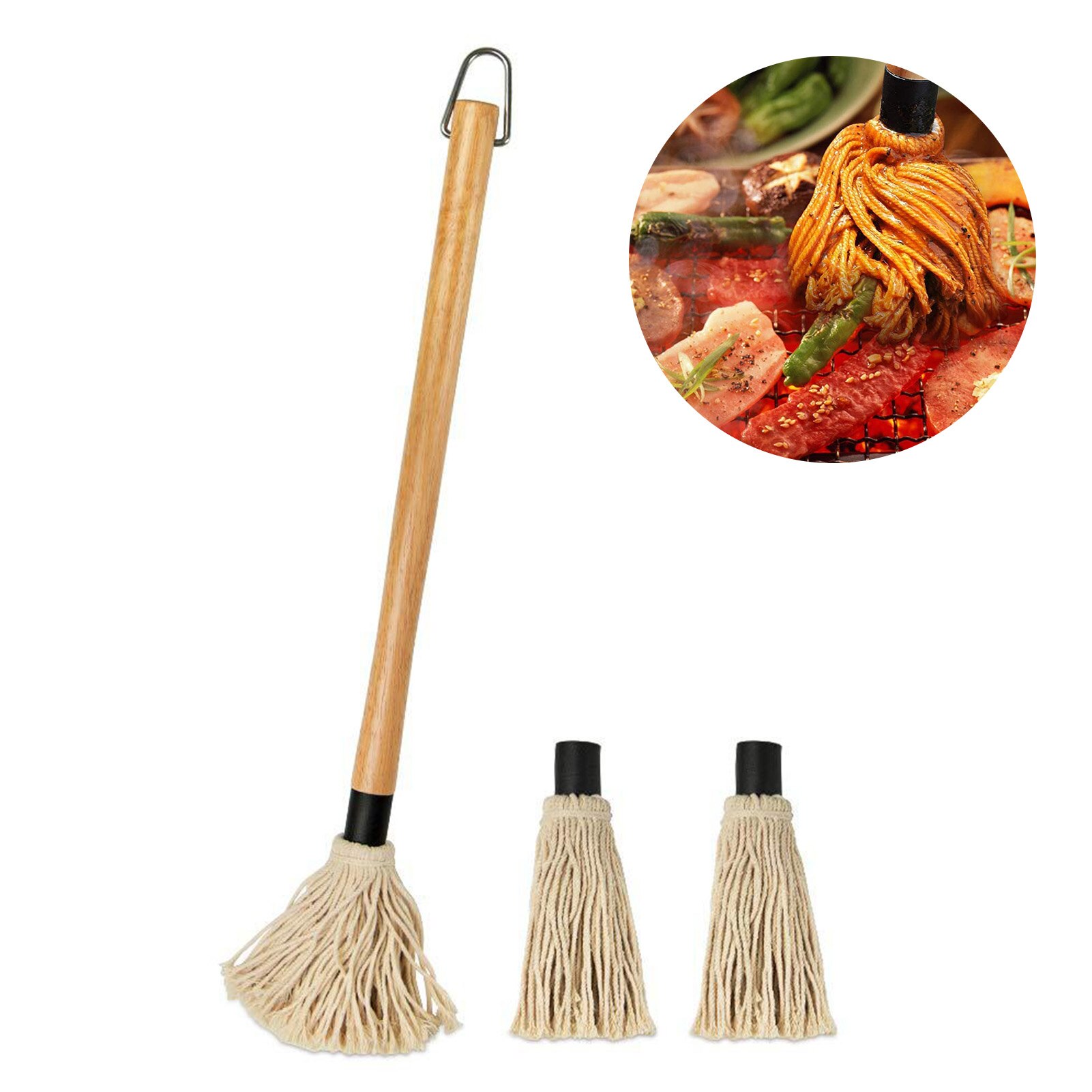Grill Basting Brush BBQ Mop Barbecue Brush Basting Mops Cotton Fiber Head Natural Hardwood Handle Dish Mop Style