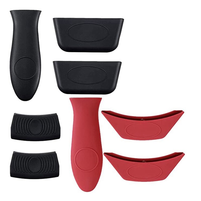 8 PCS Handle Holders And Rubber Pot Handle Covers, Silicone Removable Potholders Resistant Sleeves Lid For Cast