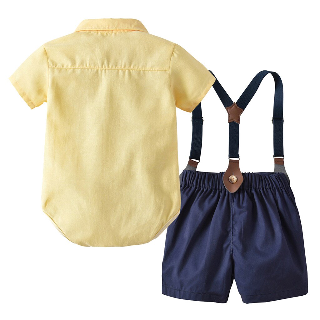 Baby Baby Jongens zomer Gentleman Strikje Romper + Shorts Overalls Outfits Kleding