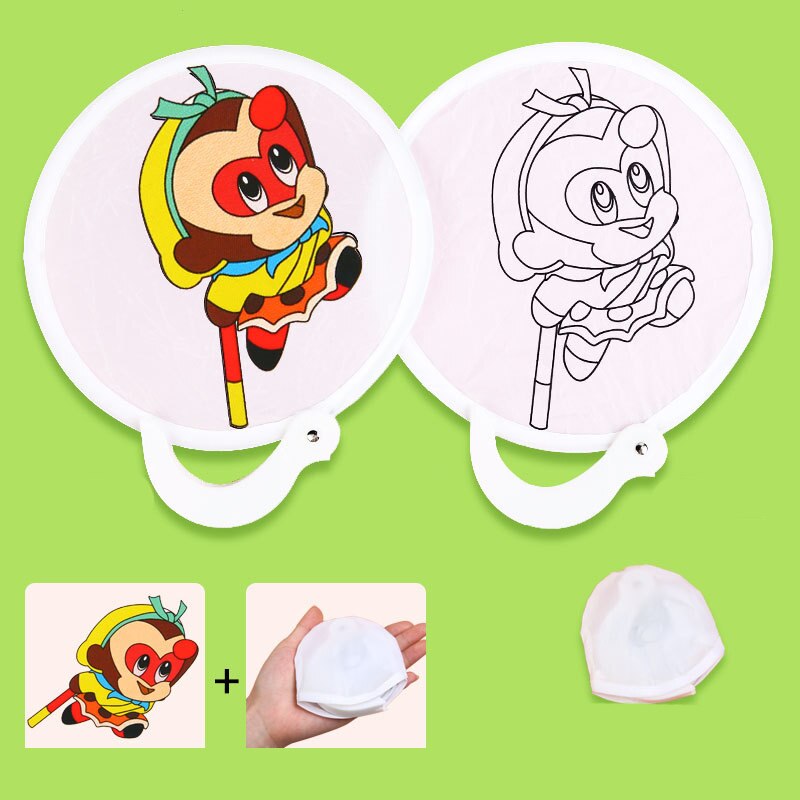 24cm foldbare bære-diy graffiti fan-legetøj til børn, der maler gammel rund vifte med stregudkast kunsthåndværk pige: Abe