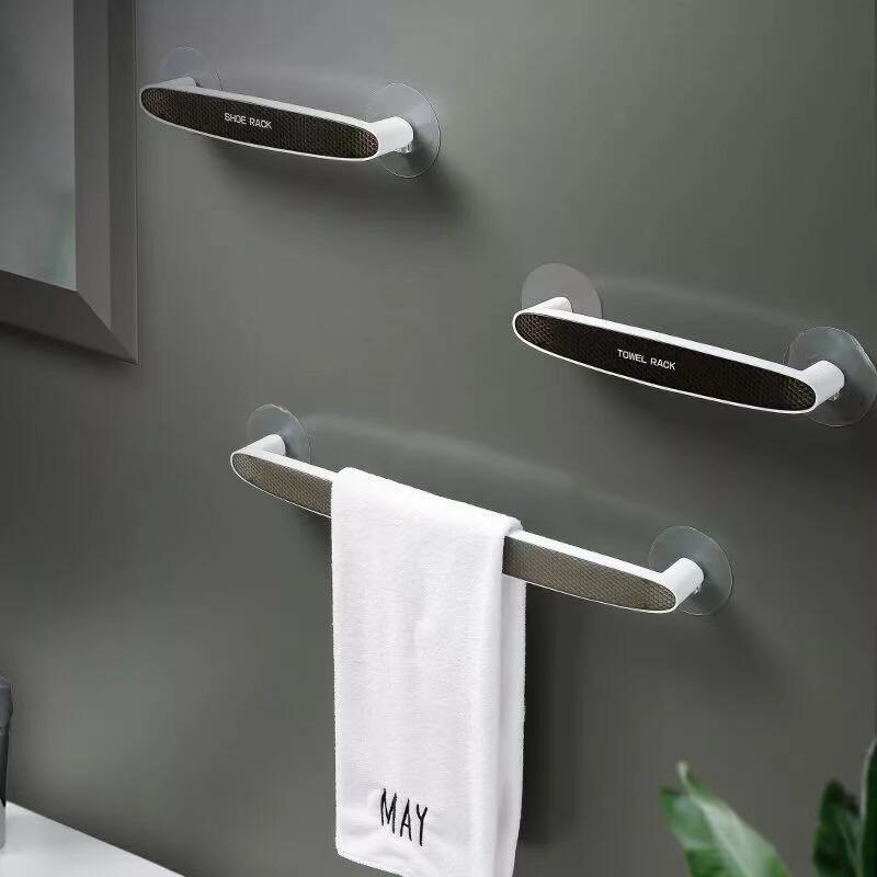 Adhesive Towel Rack Bathroom Towel Bar Shelf Wall Mounted Towels Hanger Toilet Suction Cup Holder Kitchen Bathroom Organizer