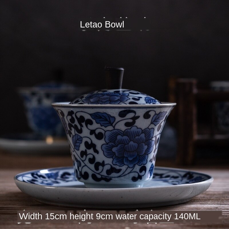 Lot De 3 Tasses à Café Vintage Japonaises - Porcelaine Bleue Et Blanche Avec Soucoupes