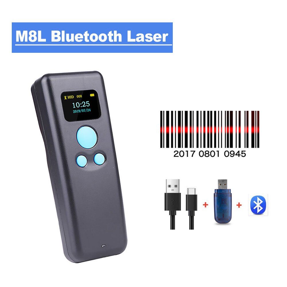 Holyhah Mini Scanner di codici a barre USB cablato Bluetooth Wireless 1D 2D QR PDF417 lettore di codici a barre per iPad iPhone Tablet PC Android: M8L Laser 1D Scanner