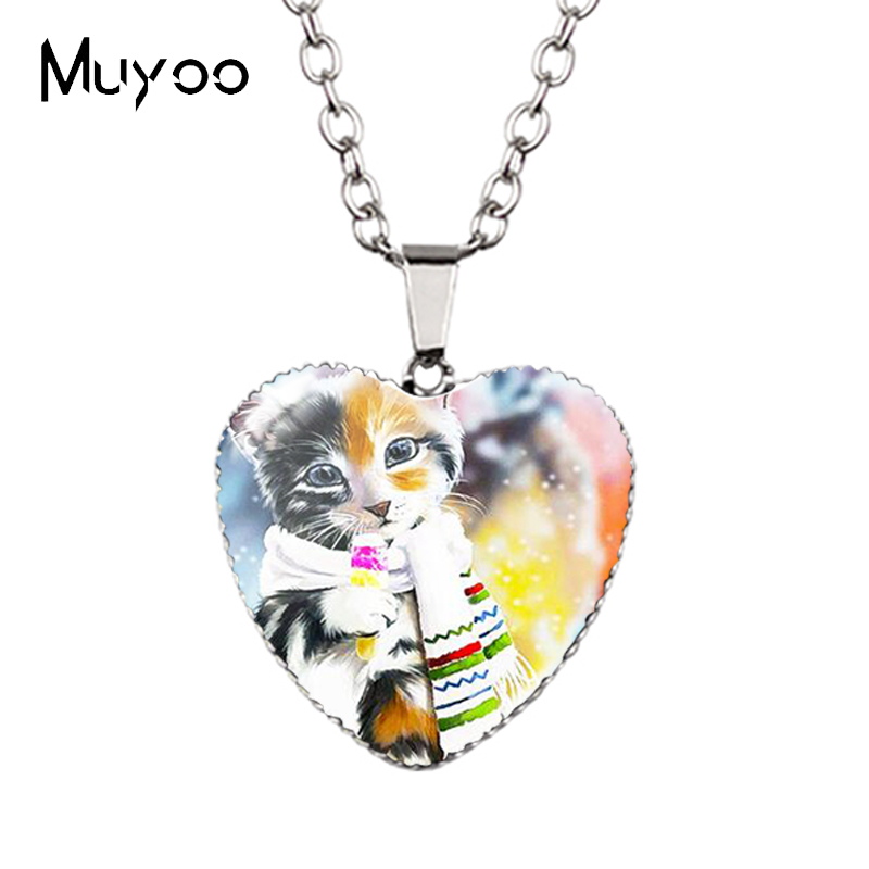 Cartoon Mooie Grappige Kittens En Muis Leuke Kitty Houdt Schelp Handgemaakte Hart Ketting Hangers Hz3: Black Zinc Plated