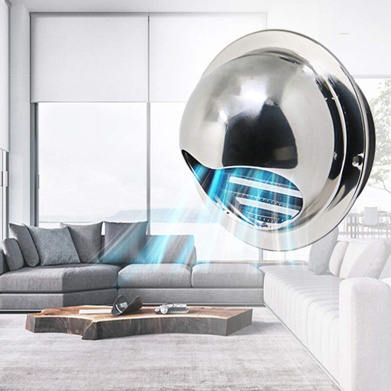 6-Inch 304 Stainless Steel Vent, Round Vent, Grid Duct, Outer Spherical Wall Outlet, Wall-Mounted Exhaust Hood Vent