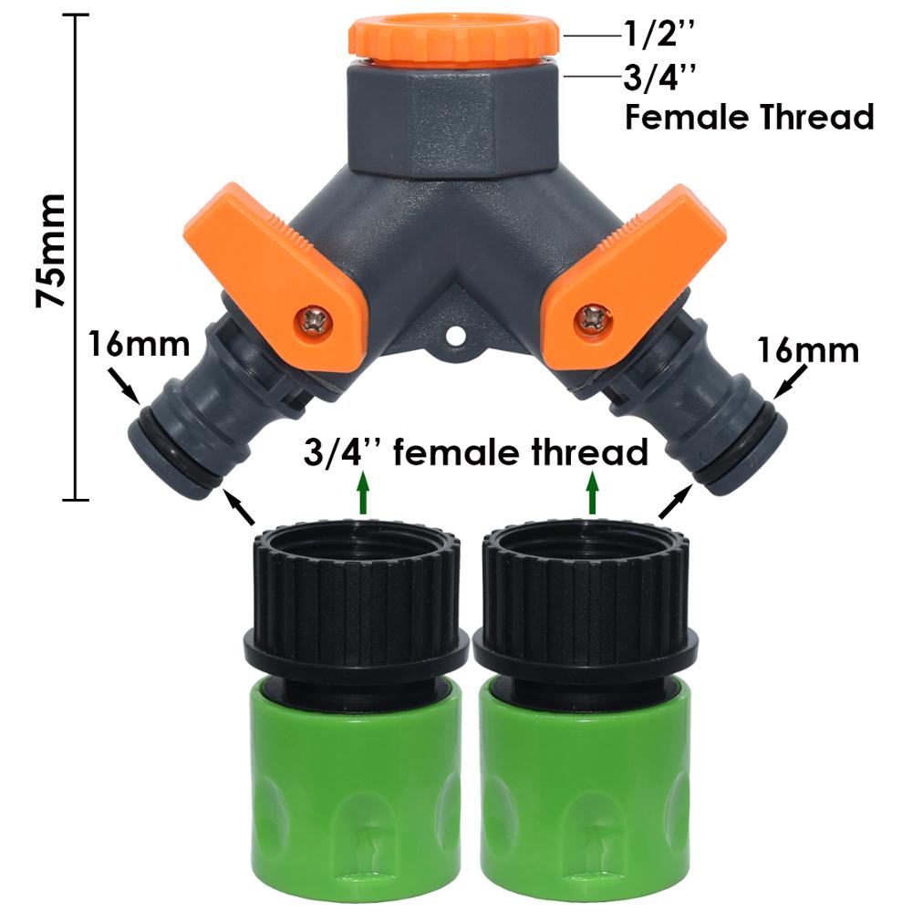 KESLA Garden Sprinkler Hose Connector Y Splitter 2-Way Valve Adapter Quick Connector 3/4''&16mm&4/7mm Quick Connector Fittings: Brown
