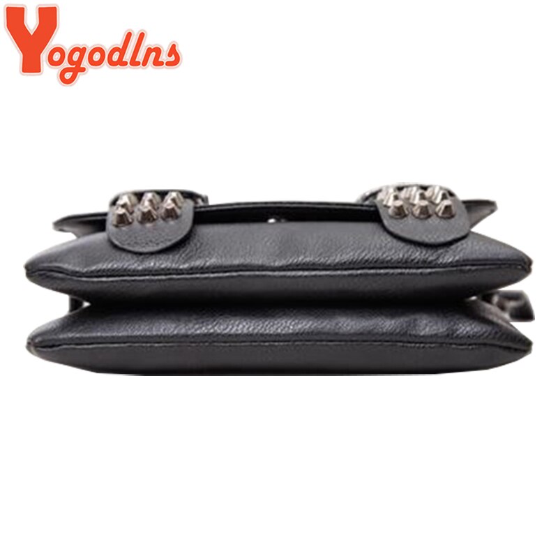 Yogodlns Vrouwen Zwart Lederen Messenger Bags Mode Vintage Messenger Cool Skull Klinknagels Schoudertassen Sac A Main Bolsa