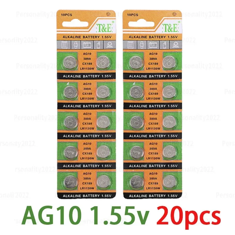 10-100 pces ag10 lr1130 baterias alcalinas sr54 389 189 sr1130 389a lr54 1.5v célula de botão para relógio de controle remoto bateria: Preto
