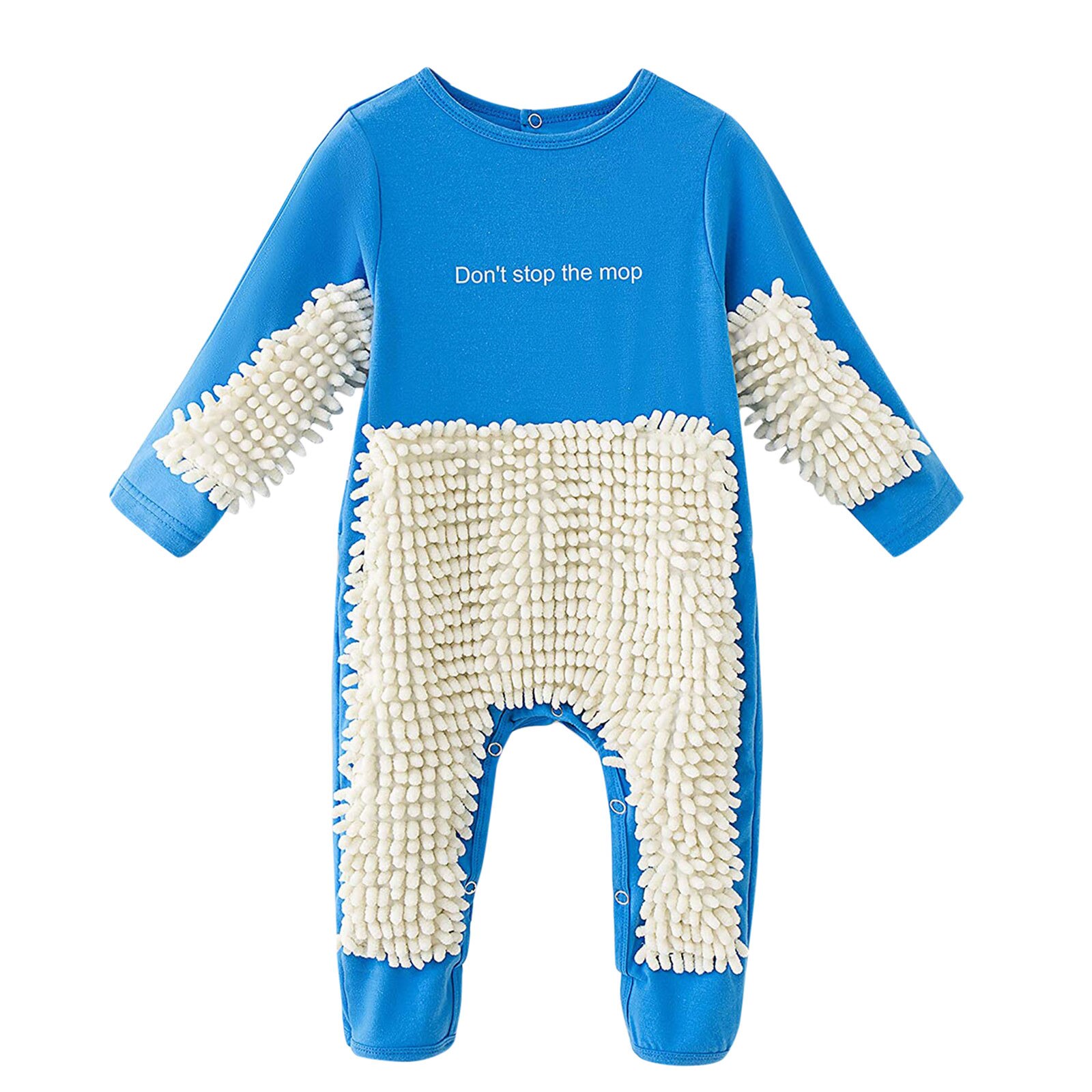 Baby Mop Rompers Outfit Unisex Rompe Boy Girl Polishes Floors Cleaning Mop Suit Cleaning Mop Sui Kids Crawls Toddler Jumpsuit: Blue / 12M