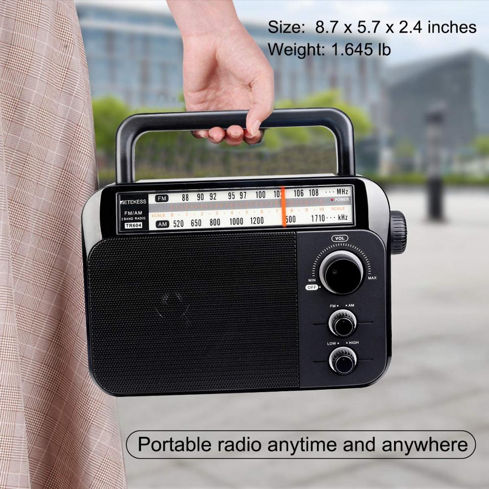 Retekess  tr604 am fm radio bærbar transistor analog radio med 3.5mm øretelefonstik  by 3 d cellebatterier eller vekselstrøm
