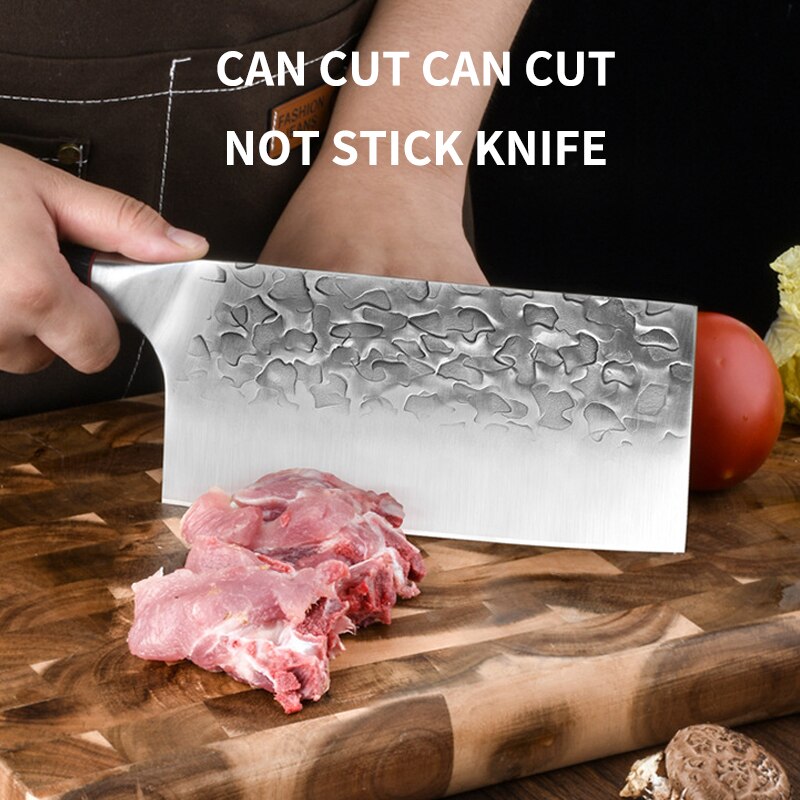 Couteau de Chef forgé Super tranchant, couteau de boucher, couteau de cuisine chinois en acier inoxydable, outils de cuisine avec manche en bois