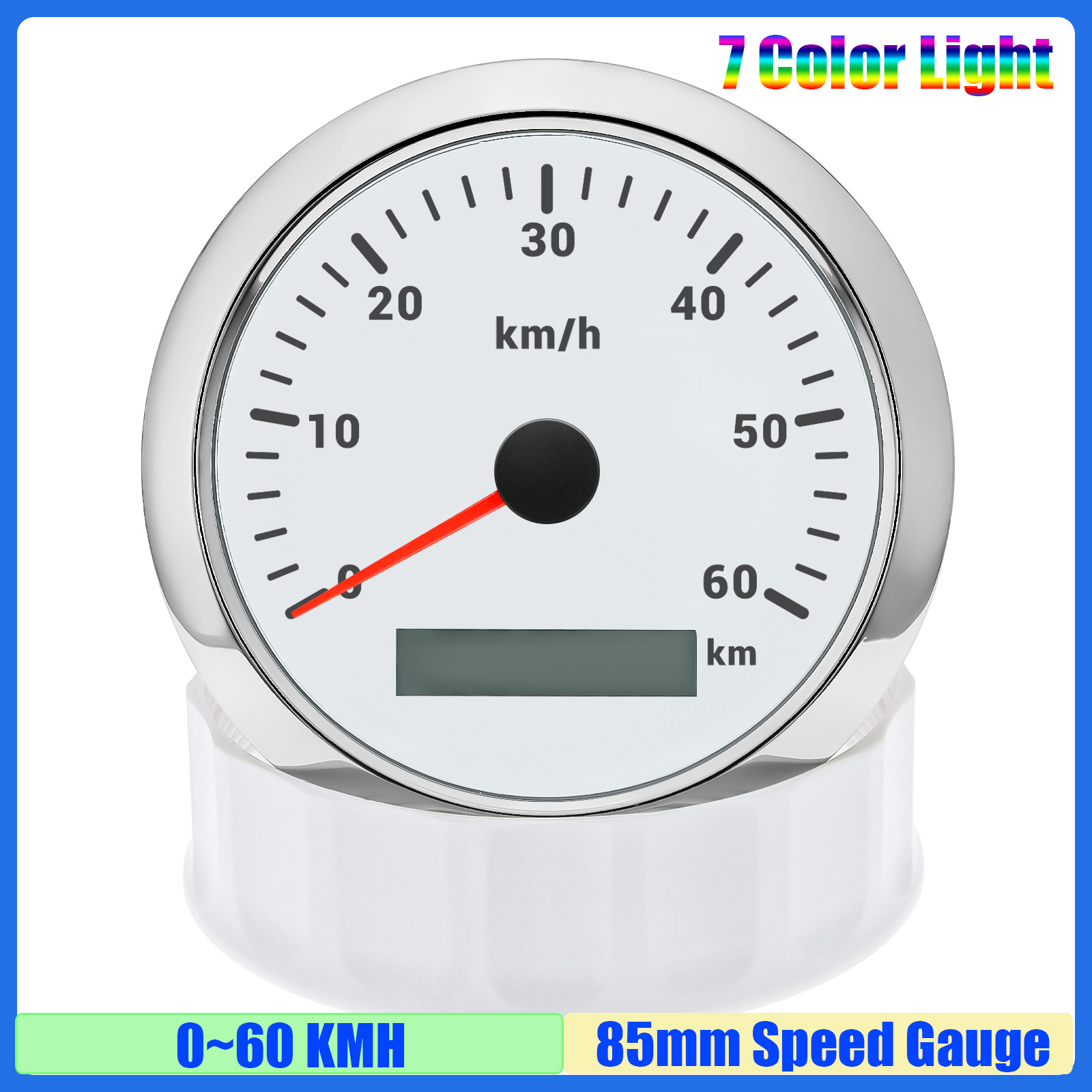 30 km/u ,60 km/u ,120 km/u ,200 km/u 85mm snelheidsmeter met 7 kleuren, analoge pulssignaal snelheidsmeter voor auto, boot, maritiem gebruik: Bruin