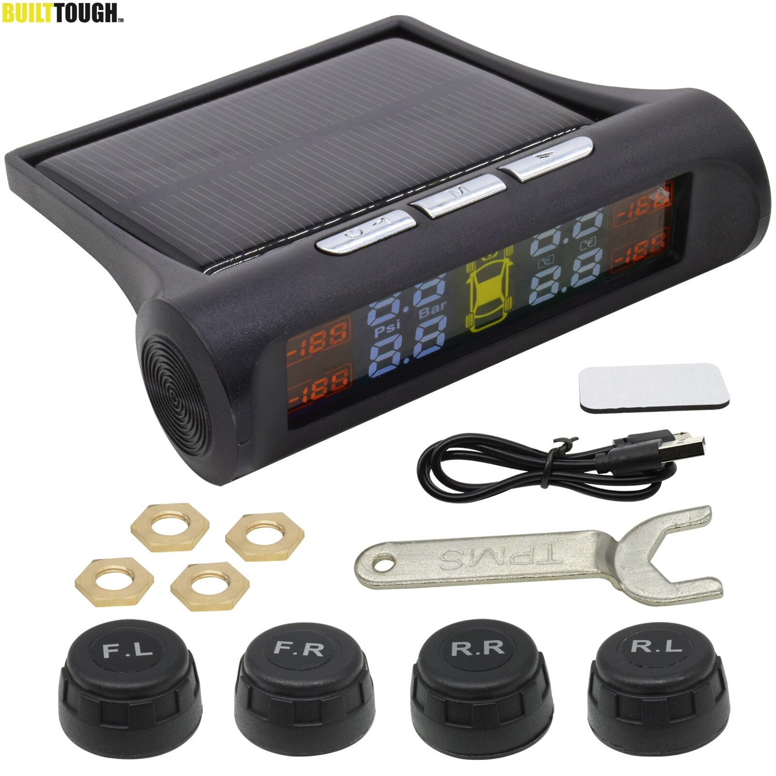 4 External Sensors USB Solar Charging Car TPMS Tire Pressure Monitoring System HD Digital LCD Display Auto Alarm tool Wireless