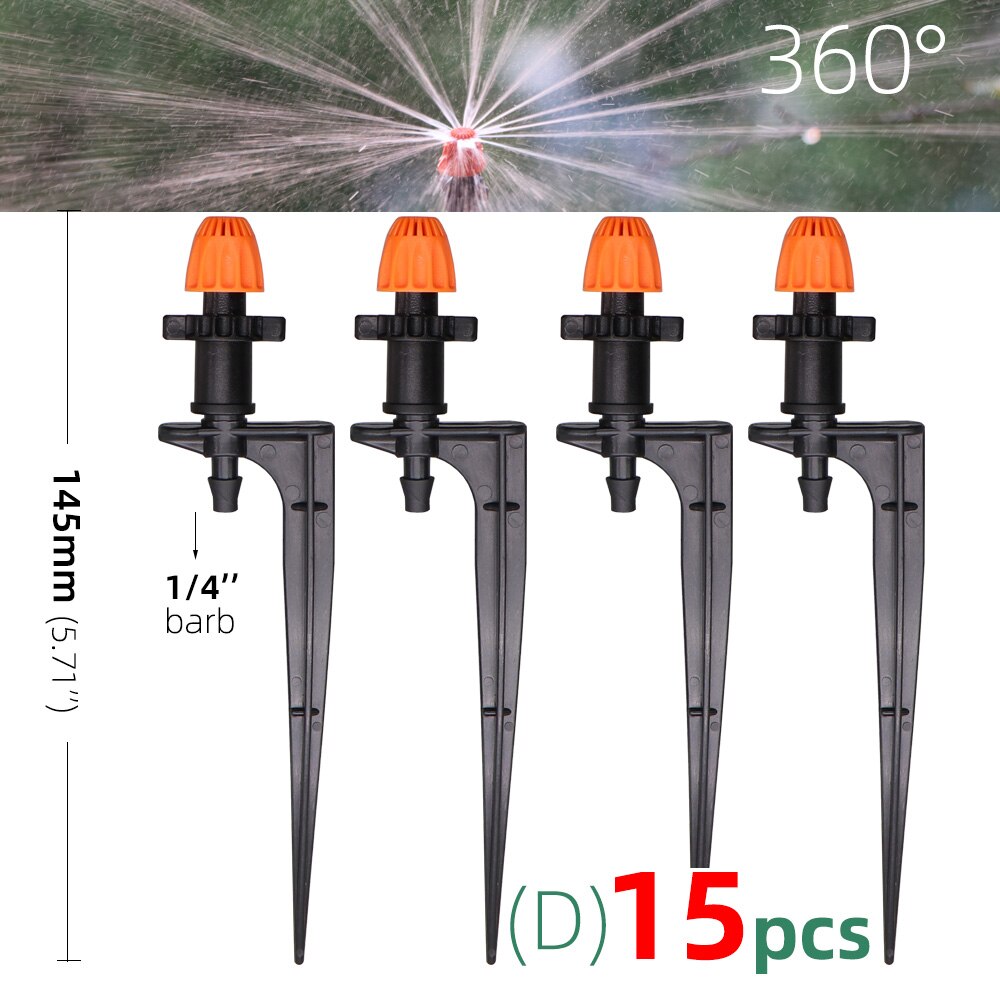 15PCS 90°/180°/360°/Strip Garden Watering Nozzles Irrigation Spraying Sprinklers Angle Optional Stakes Barbs Screw Connectors: Dx15pcs