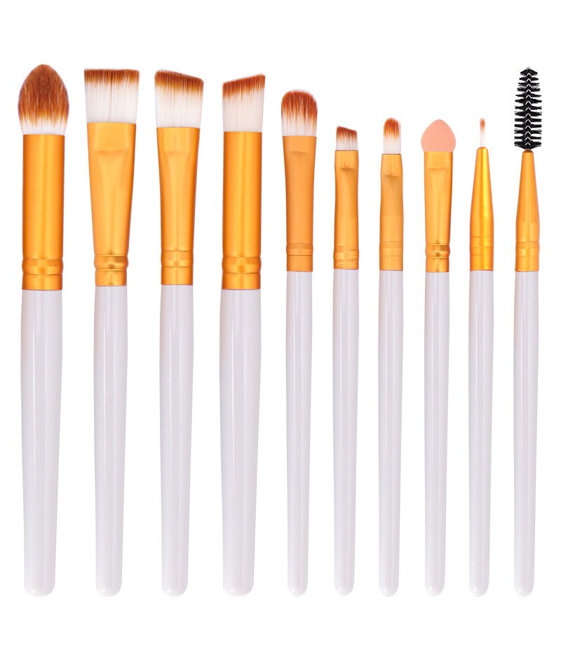 10 pièces maquillage des yeux fard à paupières cils pinceaux ensemble multifonctionnel correcteur réparation capacité fondation beauté brosse outils: white  gold tubes