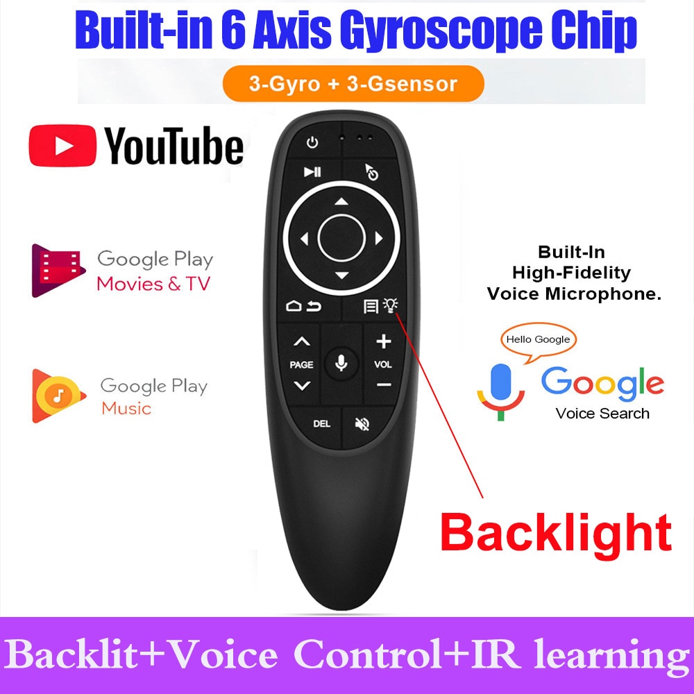 G10S Pro Backlit Air Mouse Voice Control with Backlight Gyro Sensing Mini Wireless Smart Remote Control For Android tv box PC