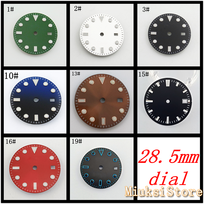 28.5mm sterile dial luminous watch dial fit ETA 2836 2824 Mingzhu DG2813/3804 Miyota 8205/8215/821A movement