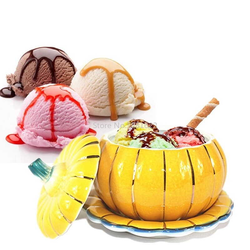 Cute Ceramic Pumpkin Bowl Sugar Bowl with Lid Handle Salad Fruit Soup Ice Cream Bowl Kitchen Noodles Bowls Decor Home Tableware