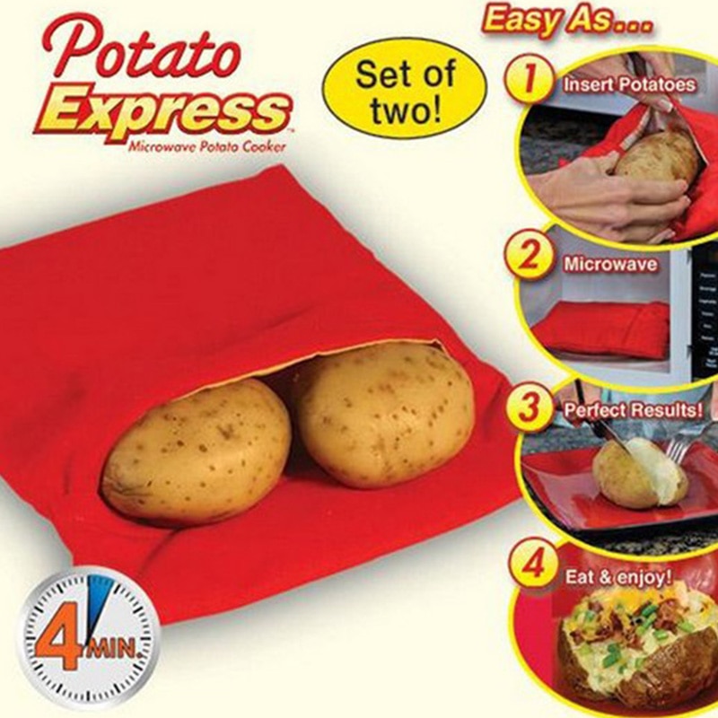 1Pcs Rode Wasbaar Cooker Bag Gebakken Aardappel Magnetron Koken Aardappel Quick Fast (koks 4 aardappelen in een keer) c1095 een