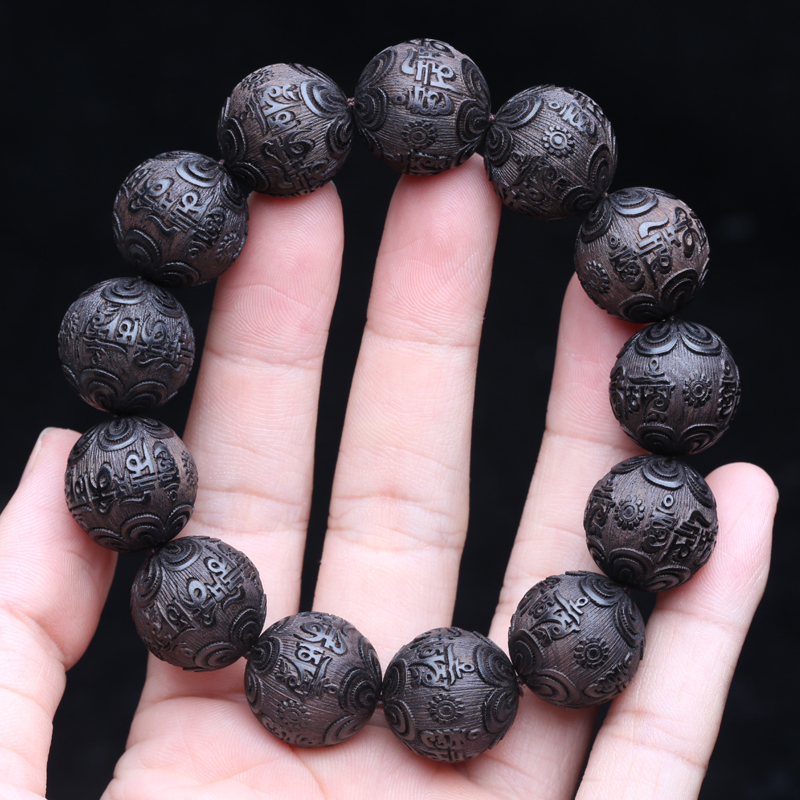Pulsera budista con cuentas de ébano Feng Shui, amuleto Zen budista, collar de cuentas de 20 MM, pulsera, de buena suerte para hombre: VERMEIL