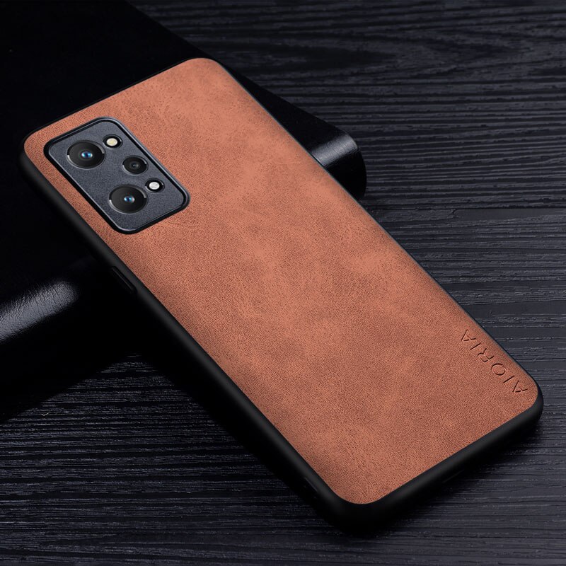 Prämie PU Leathe Telefon fallen für OPPO Realme GT 2 Profi Neo2 kratzen-Besteändig Solide Farbe Abdeckung für Realme GT2 Profi Meister fallen: GT Meister Auflage / Braun