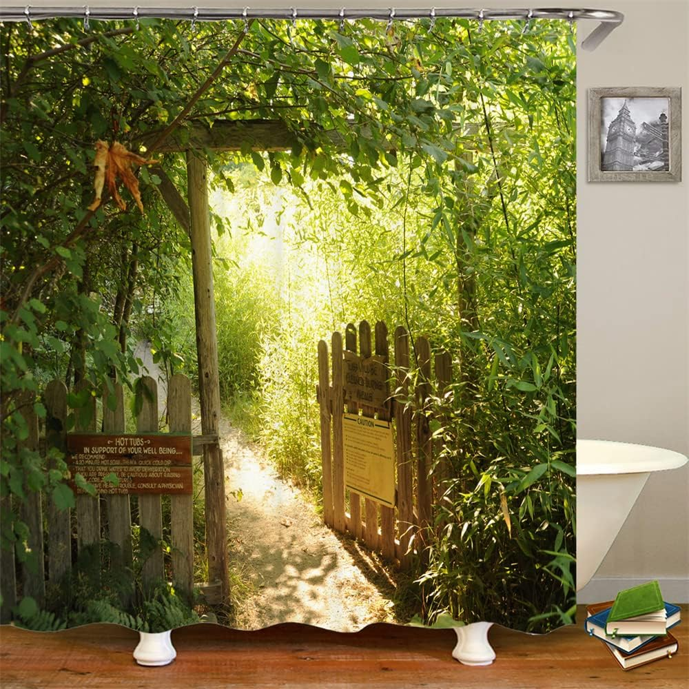 Natuur Douchegordijnen Bos Bad Gordijn Polyester Stof Badkamer Scheidingswand Met Haken Schilderachtige Decor Douchegordijn: 180*200Cm / Black