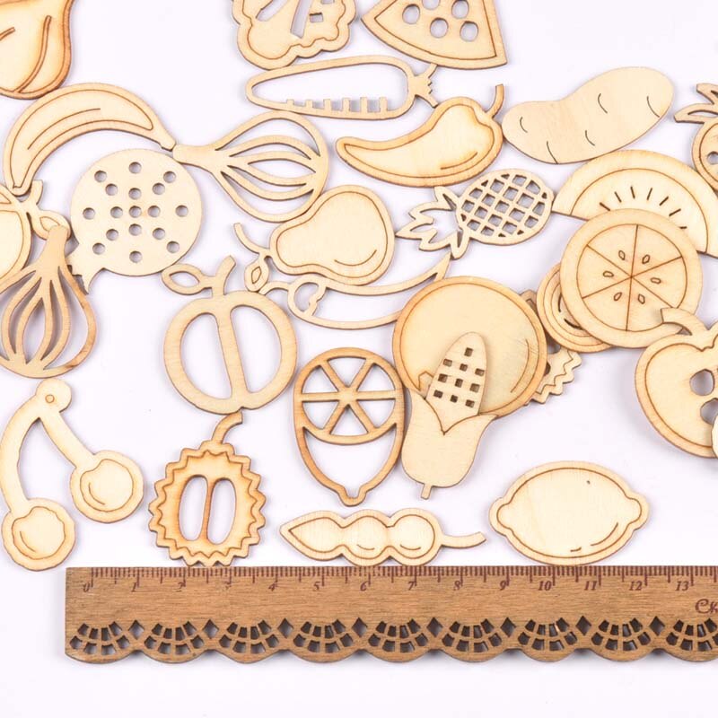 10-40mm Multi Mixed Fruits Pattern Wood Crafts Supplies For Scrapbooking Kids DIY Handmade Wooden Embellishments Home Decor