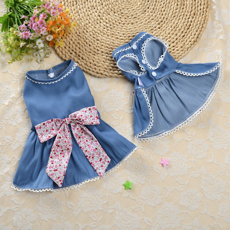 Dog Skirt Dog Clothes Princess Dress Wedding Dress Denim Skirt Floral Bow Lace Soft and Comfortable Spring Summer Section Cute
