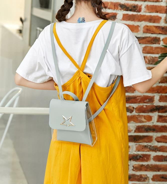 PVC Clear Star Decor Backpack Women Ladies Transparent Bucket Satchel Crossbody Shoulder Bag Female Phone Cosmetic Pouch