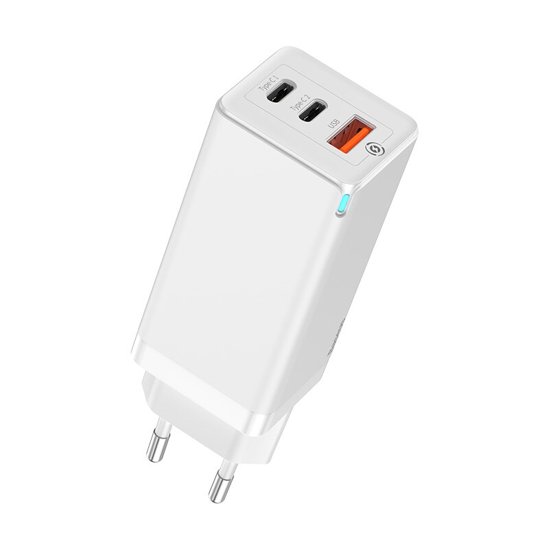 Baseus 65W GaN Ladegerät Schnell Ladung 4,0 3,0 Typ C PD Schnelle Ladegerät 3 Hafen USB Ladegerät mit QC 4,0 3,0 tragbare Telefon Ladegerät: GaN Ladegerät Weiß