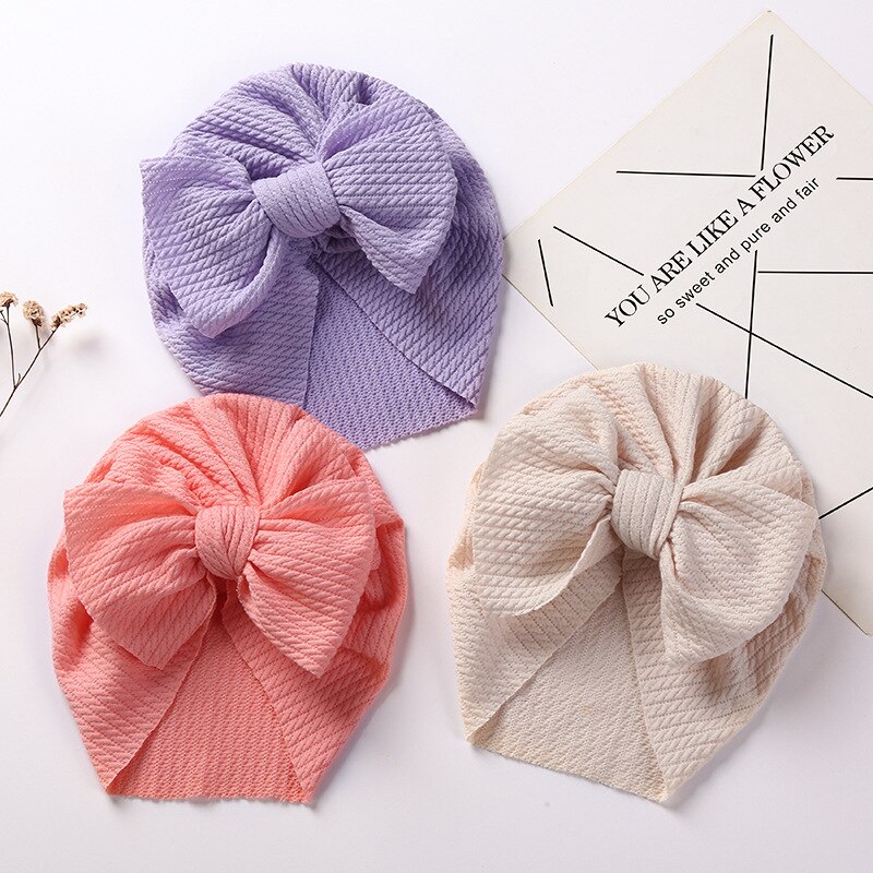 Wafel Tulband Hoed Baby Knoop Boog Hoofdband Baby Zachte Elastische Hoofd Wraps Kids Meisjes Bonnet Mutsen Cap Pasgeboren Hoofddeksels