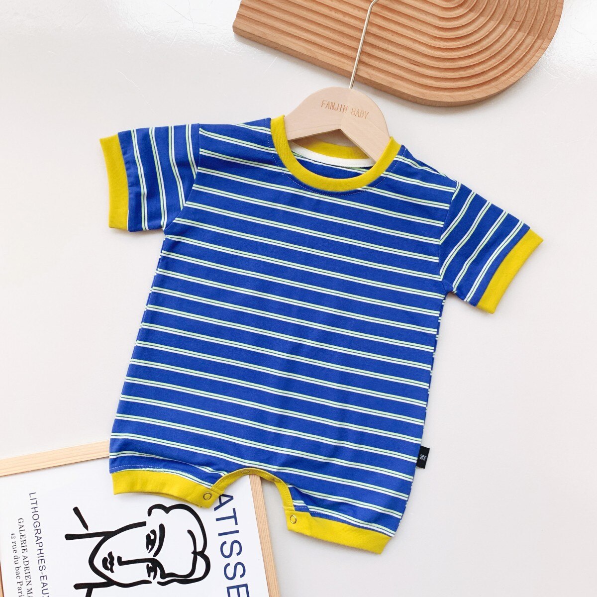 Cotton Baby Rompers Summer Infant Jumpsuit Baby Boys Clothes Short Sleeve Newborn Baby Clothing Striped Baby Costume: Blue / 66