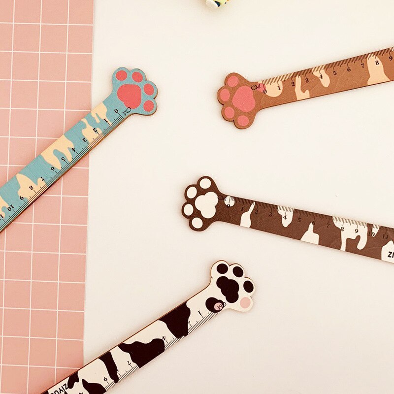 Onsinic Niedliches Katzen-Lineal Aus Holz – 15 Cm, Cartoon-Design, Für Schule & Büro (mehrere Farben)