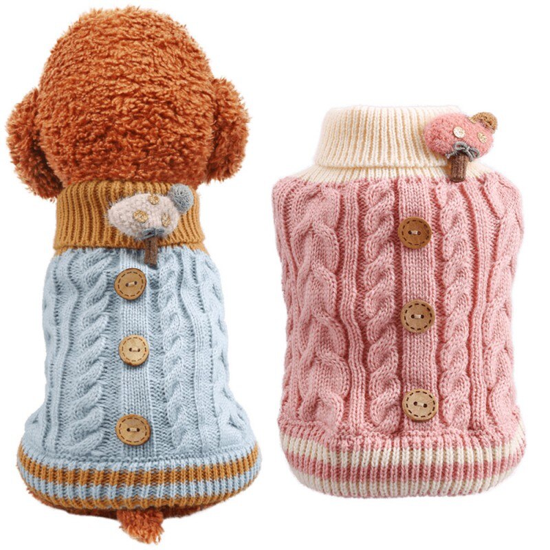 Hiver chien pull petit chien vêtements chiot tricot pull pour chien bouton décoratif vêtements pour animaux de compagnie noël chien carlin pull