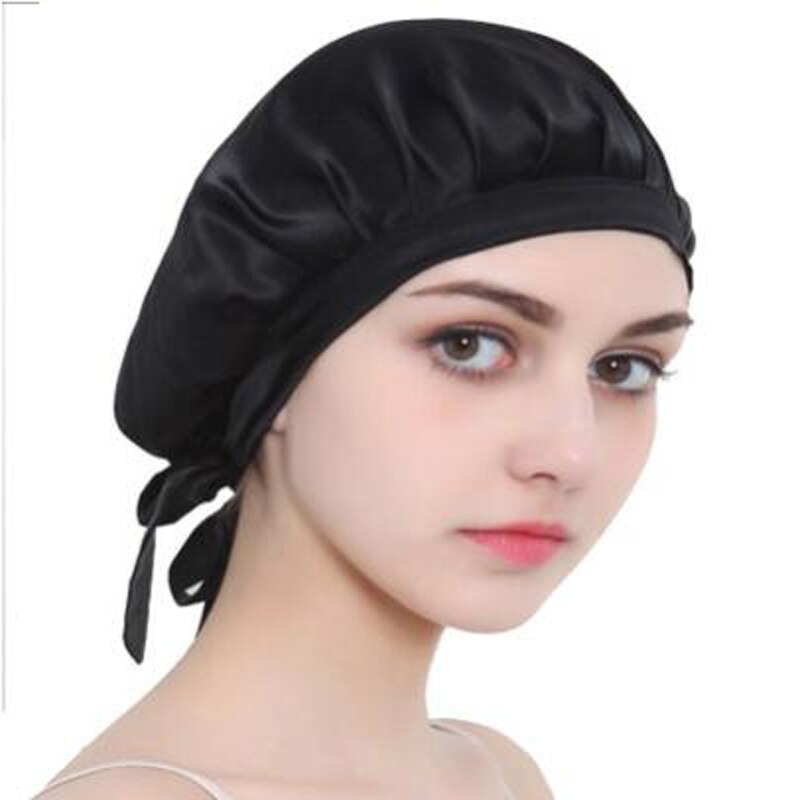 Motorhjelm hår styling hætte lang hårpleje kvinder nat søvn hat silke hoved wrap brusebad hætte hår styling værktøj solid enkel nathætte