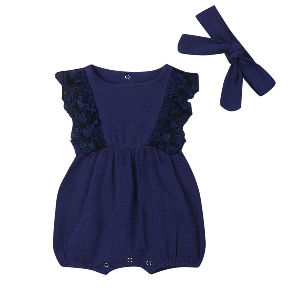 Autumn Winter Toddler Newborn Kids long sleeve lace Romper Infant Baby Girls Romper Jumpsuit Clothing Outfits Hair Band Outfit: Navy / 6M