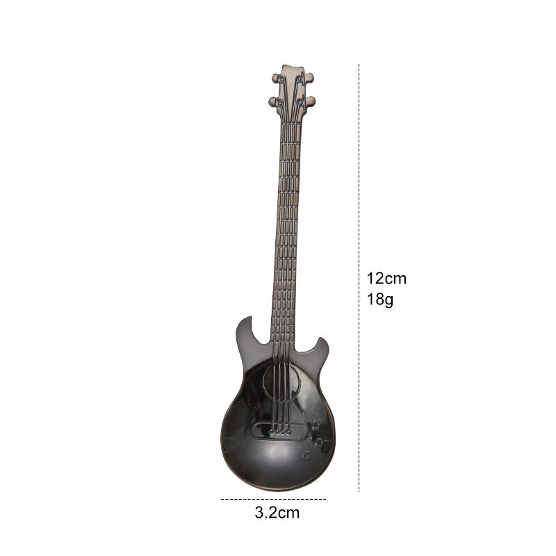 Cuillère à café en forme de guitare en acier inoxydable, accessoires de cuisine, pour le lait, la crème glacée, le thé, 12Cm, 1 pièce: Color4