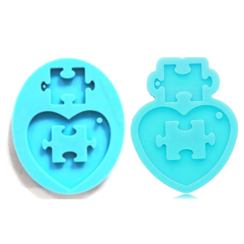 Heart Puzzle Keychain Silicone Mold Jigsaw Puzzle Epoxy Craft Resin Mold Autistic Love Puzzle Resin Casting Mold Tools