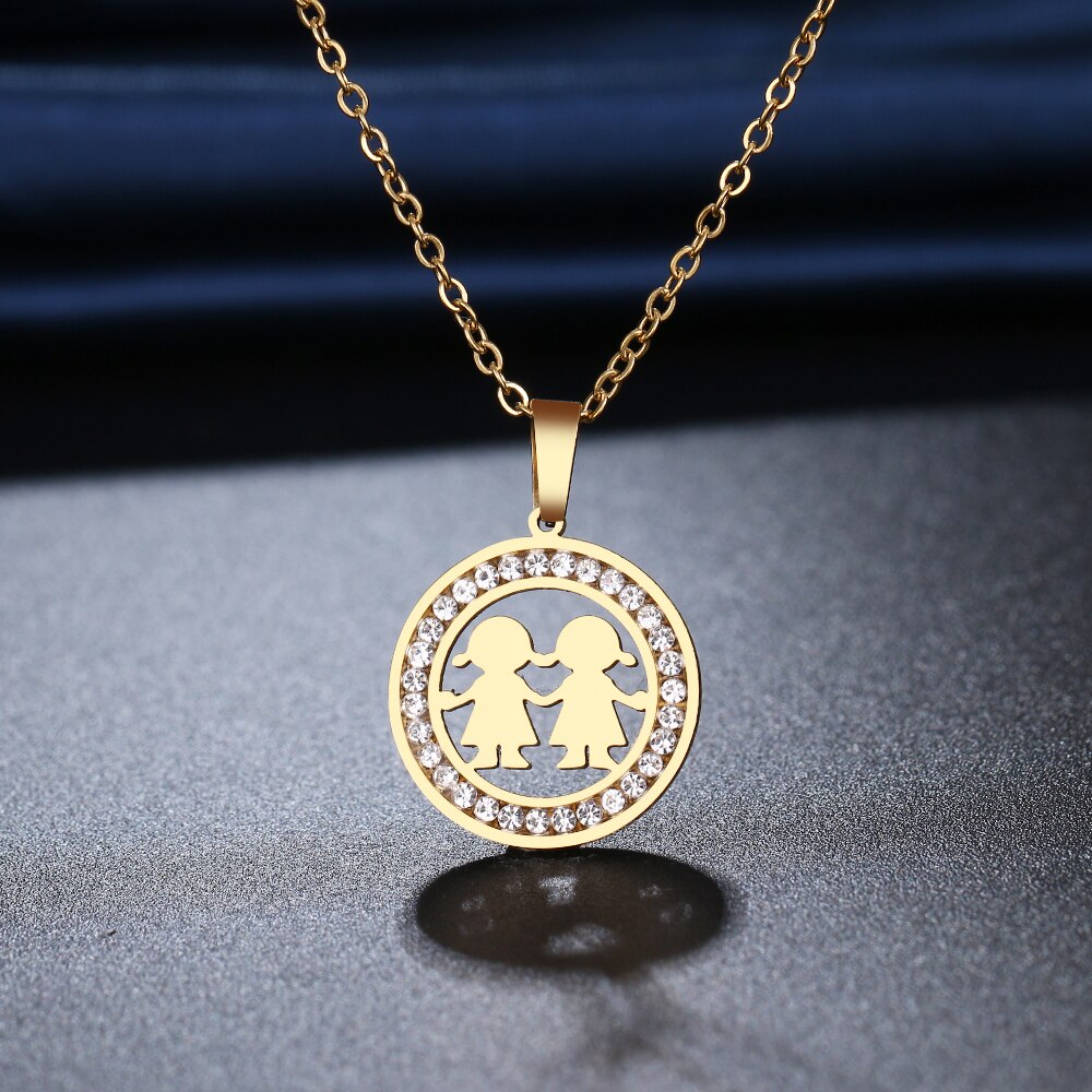 CACANA 316L Stainless Steel Necklace Crystal Rhinestone Good Sister Girl Necklaces For Women Jewelry Valentine&#39;s Day
