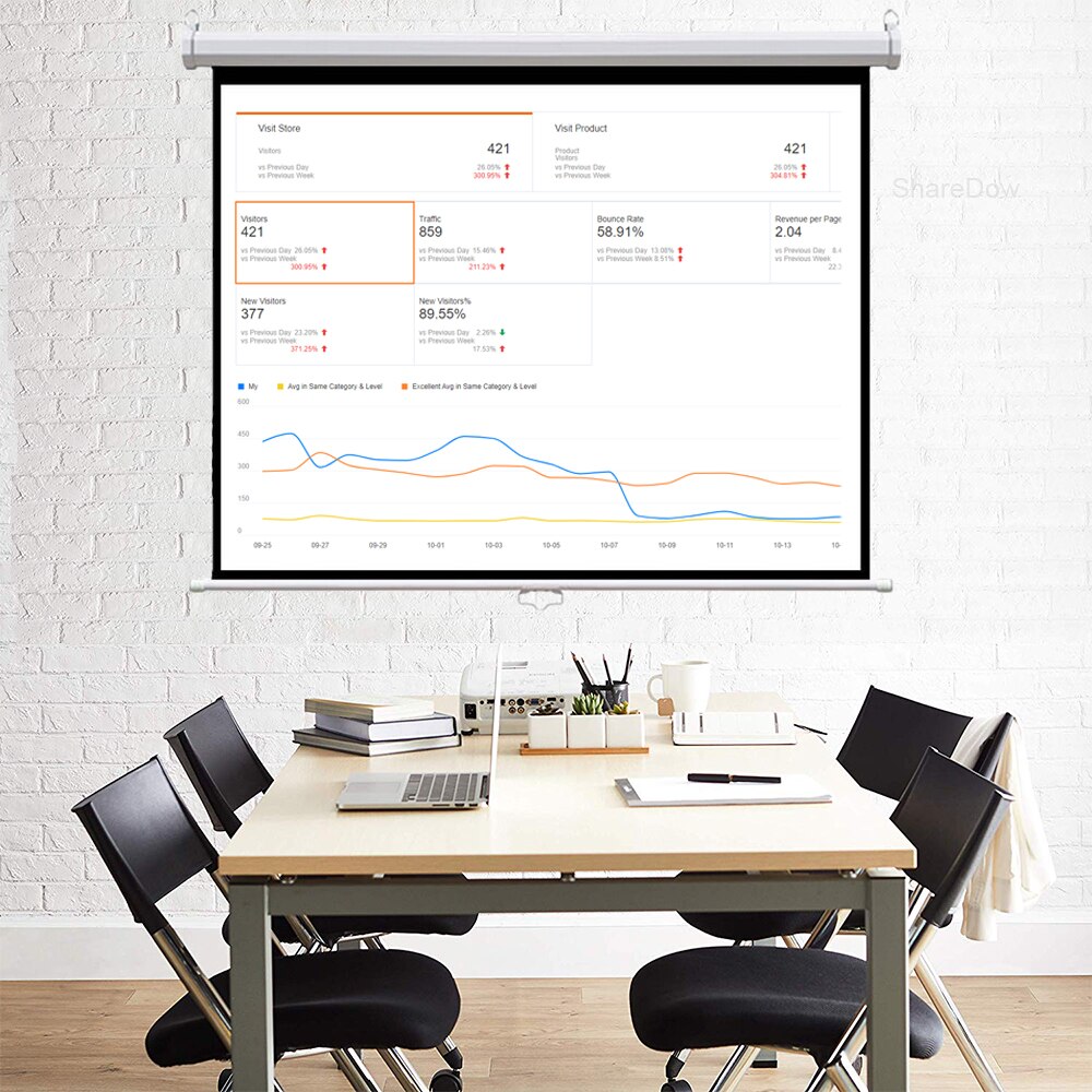 60-100 Inch HD 4:3 Manual Pull Down Projector Screen Self Locking Matte White Fabric Fiber Glass Movie Screen for Home Theater