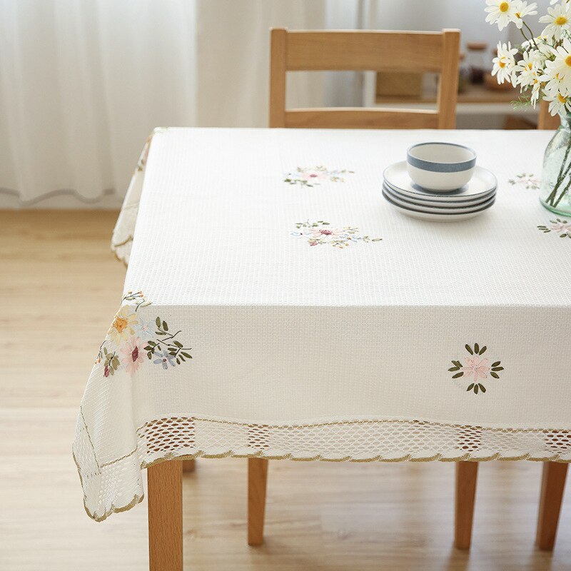 European Small Fresh Floral Tablecloth White Hollow Lace Cotton and Linen Tea Table Cloth TV Cabinet Table Cover Banquet Decor