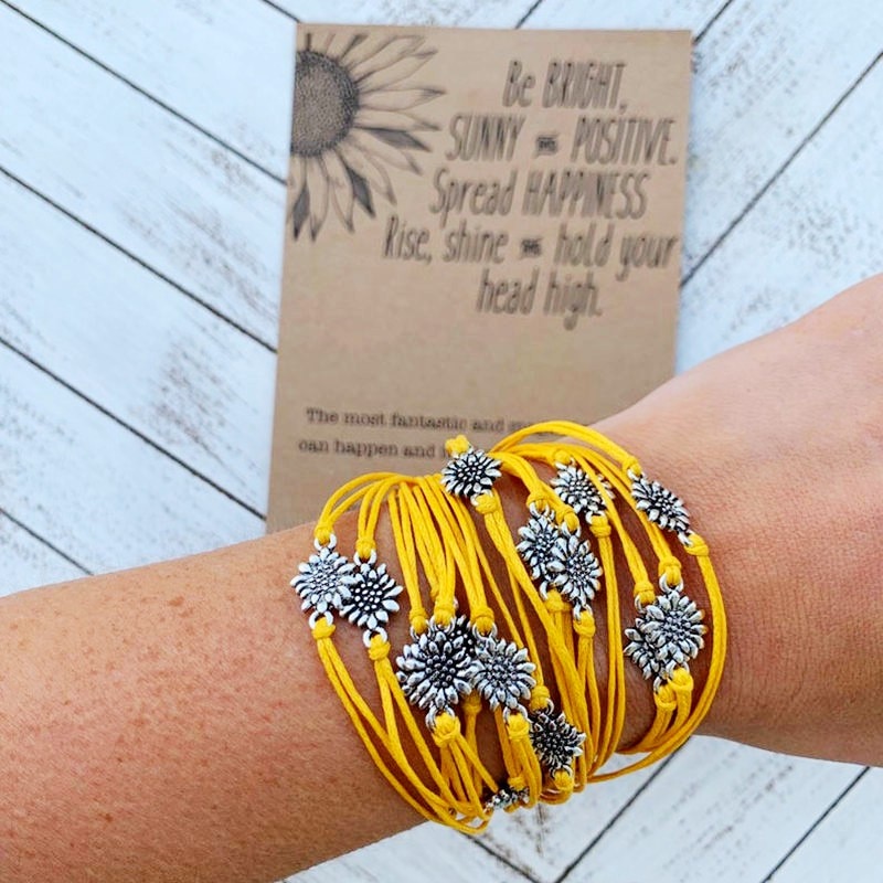 12 PCS Sunflower Quotes Bracelets Wedding Braismaid Bracelet Women Charm Bracelets Friendship Bracelet Ins