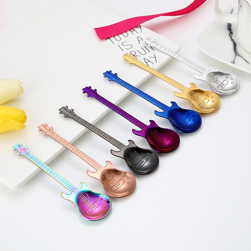 Cuillère à café en forme de guitare en acier inoxydable, accessoires de cuisine, pour le lait, la crème glacée, le thé, 12Cm, 1 pièce