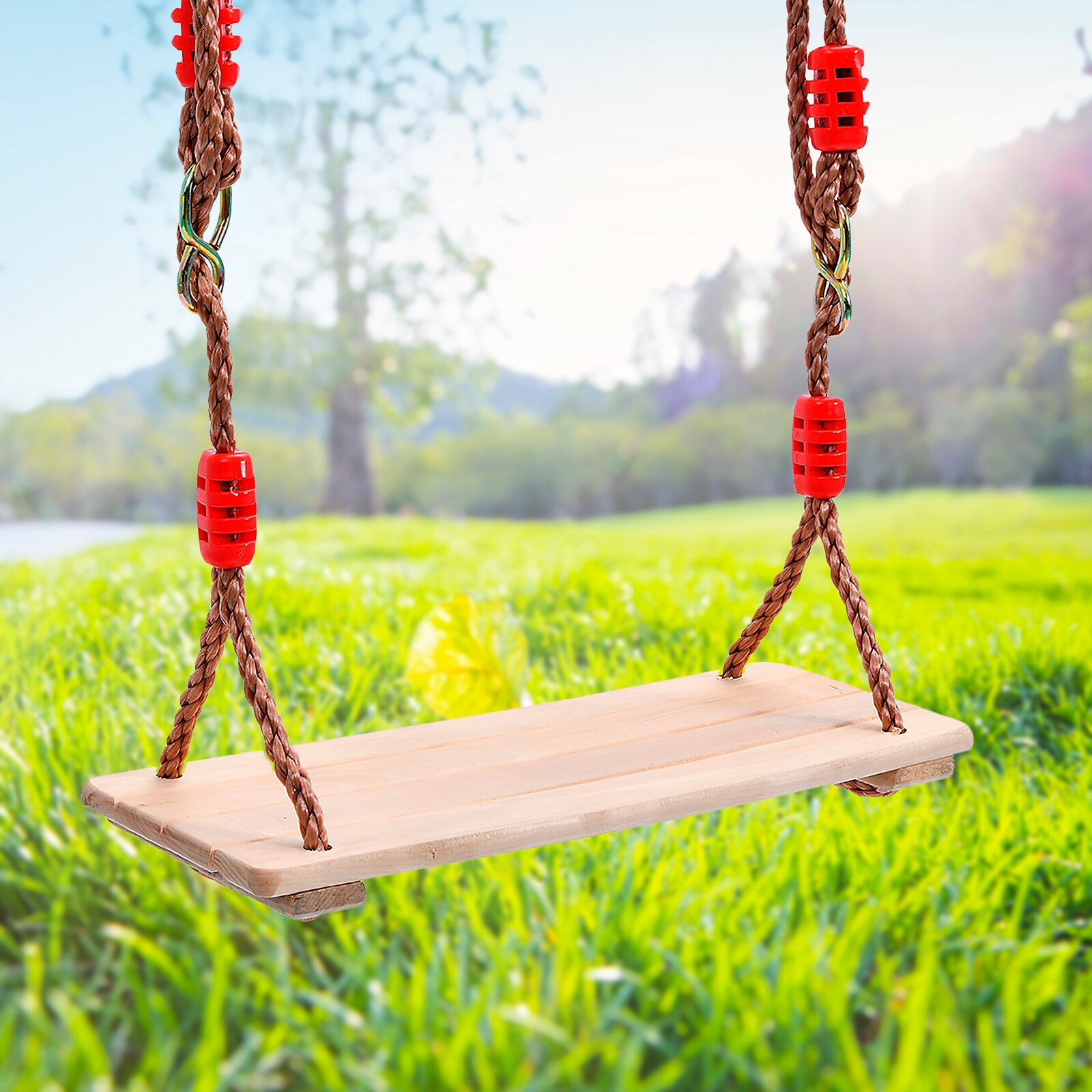 Rope With Rectangle Plastic Seat Swing Kids Hanging Seat With Height Adjustable Ropes Outdoor Play Parent-Children Interaction