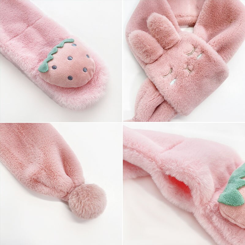 Unisexe printemps hiver enfants mignon fausse fourrure fruits lapin en plein air garder au cou écharpe bébé garçons filles doux foulards pour les enfants