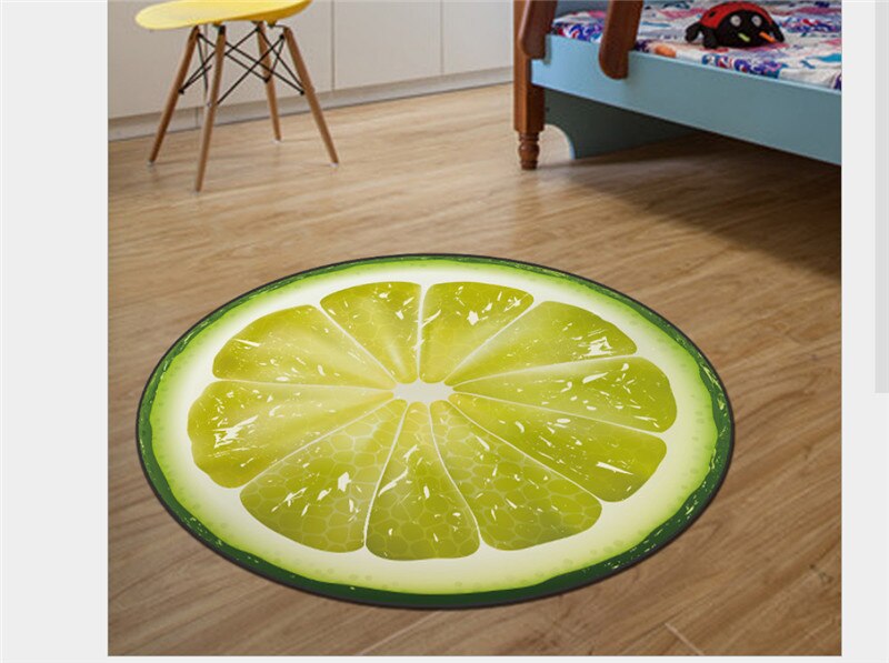 Fruit Pattern Circular Rug Home Warmly Cute Rug Kids Sitting Carpet 3D Print Round Kitchen Indoor Home Soft Mat Decor: lemon / 60cm