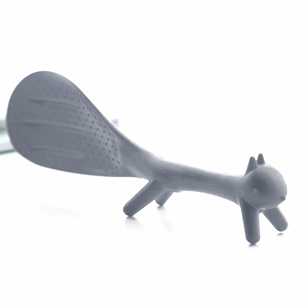 1 ud. De utensilio de cocina de pie para gachas, cuchara para arroz, cuchara para arroz, encantadora forma de ardilla, antiadherente, cuchara para comida Gris, Naranja, Blanca: gray