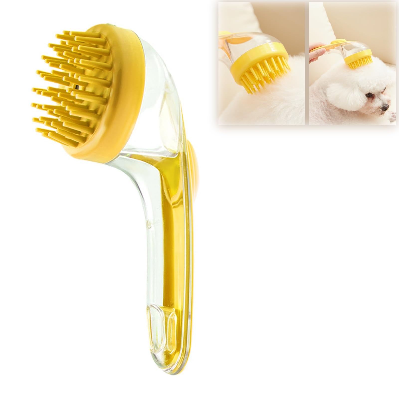 Brosse de bain en silicone souple pour animaux de compagnie avec long manche, distributeur de shampoing, massage doux pour le toilettage, les livres, la fourrure et les cheveux, 1PC: YELLOW