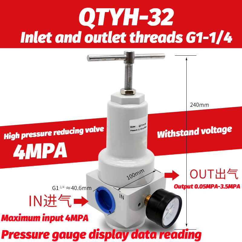 Pneumatische Qtyh Hoge Druk 0 ~ 40 Bar Luchtregelaar Met Meter Poort 1/4 3/8 1/2 2 Inch Bsp 1/2 "Qtyh QTY-08 10 15 20 25 32 40 50