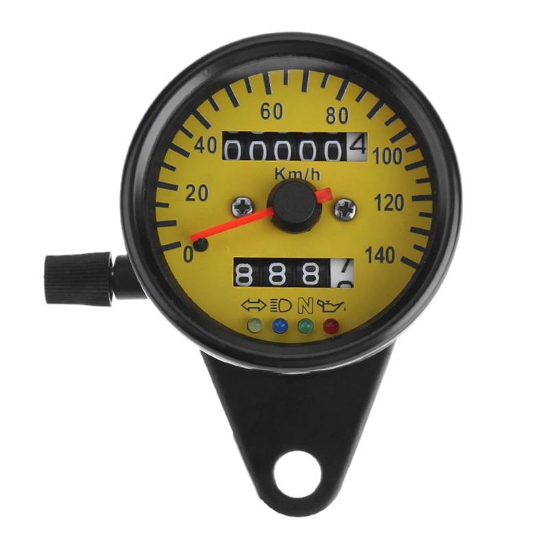 VODOOL Universal Retro Motorcycle Meter Dual Odometer KM/H Speedometer Tachometer Gauge LED Backlight Indicator Light Dial: Yellow